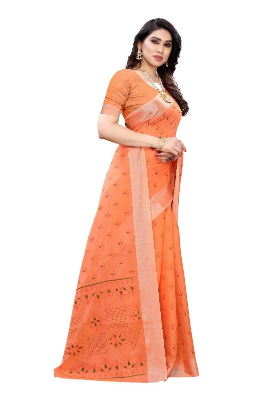 Vamika Orange Chanderi Designer Saree (DIYA ORANGE) | Grocsy