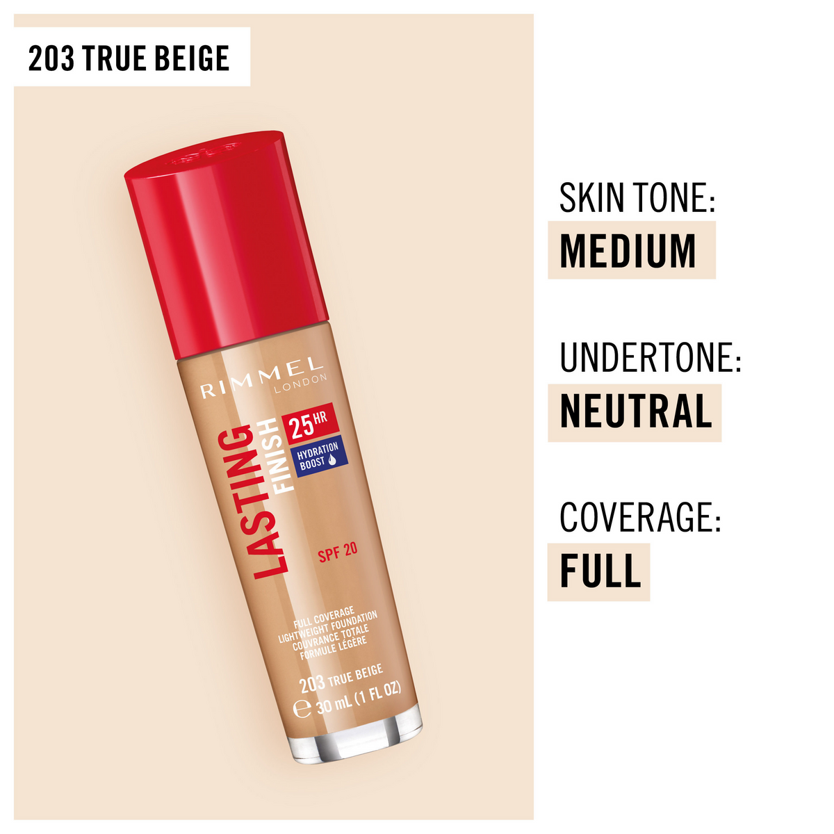 Rimmel London Lasting Finish 25 Hour Foundation SPF 20 - True Beige | Grocsy