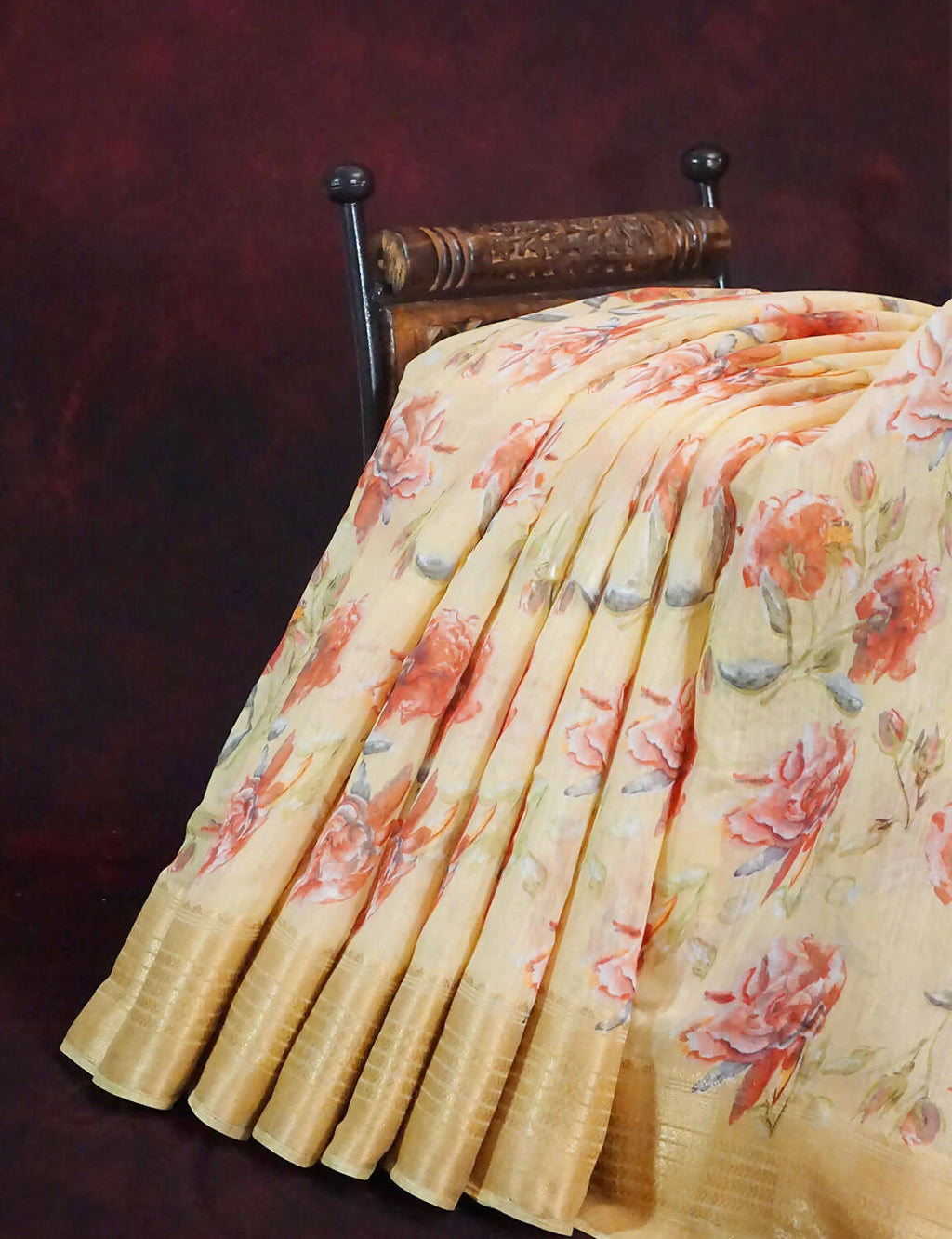Shades of Wheat with Floral Design Semi Chanderi Saree By Gayathri Reddy Designer Studio | Grocsy