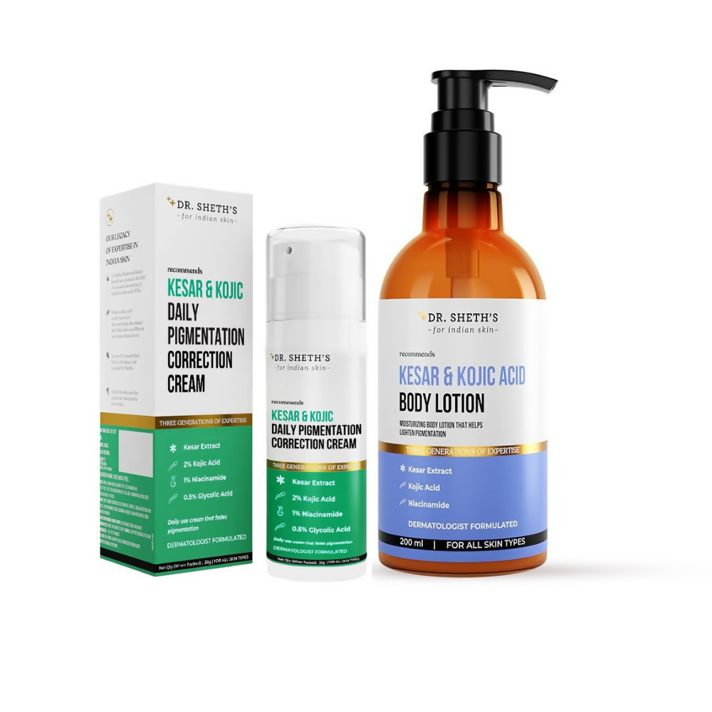 Dr. Sheth's Kesar & Kojic Acid Daily Pigmentation Correction Face Cream & Body Lotion | Grocsy