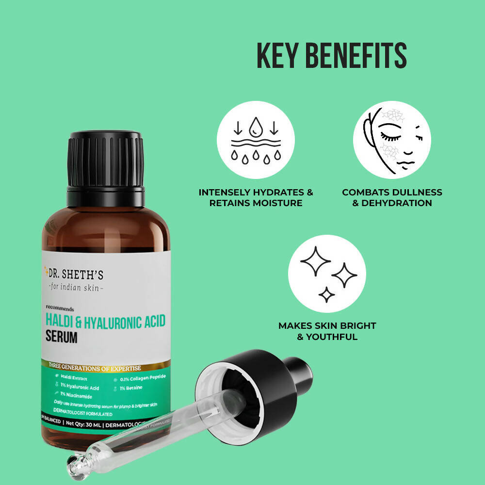 Dr. Sheth's Haldi & Hyaluronic Acid Face Serum with 1% Niacinamide For Hydration, Plump & Bouncy Skin, For All Skin Types - Limited Time Offer | Grocsy