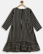 Ahalyaa Black Georgette Stripped Gold Printed Kids Kurta Pant Set For Girls | Grocsy