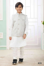 Raivat Ethnic Art Silk Embroidery Work 3 Pics Jacket Set In Grey Colour | Grocsy