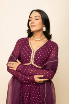 FIORRA Women's Wine Georgette Anarkali Kurta With Dupatta | Grocsy