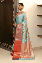 Joban Fashion CGren & Orange Saree Kataan Applick Witch Mirror | Grocsy