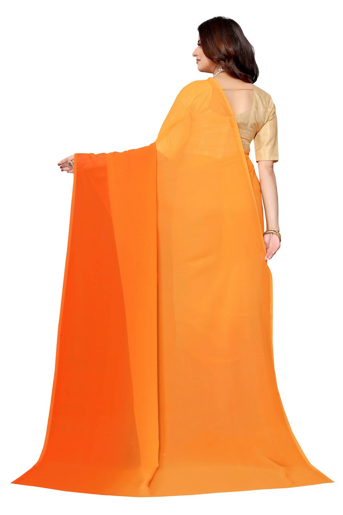Vamika Orange Half N Half Georgette Saree | Grocsy