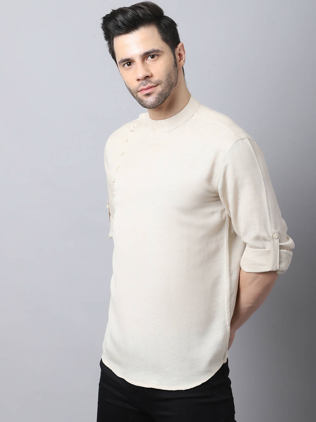 Even Apparels Cream Pure Cotton Men's Kurta With Side Placket | Grocsy