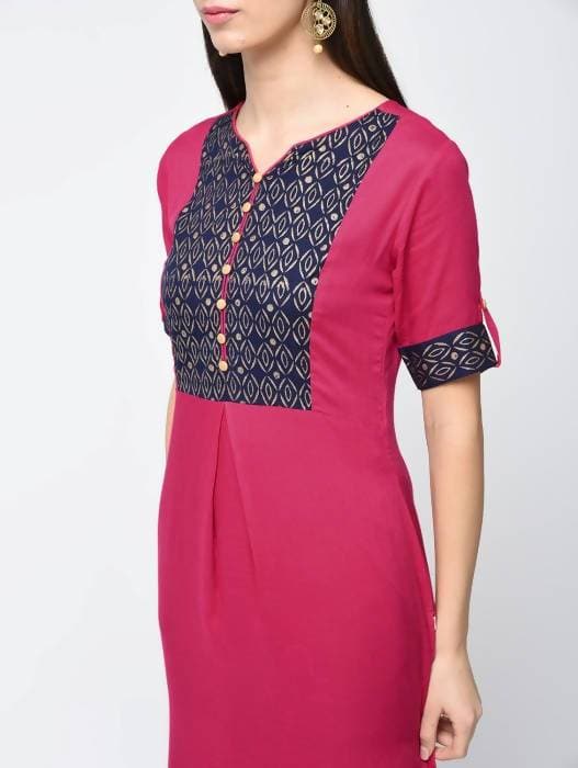 Aniyah Rayon Block Printed Straight Kurta In Magenta Color (AN-113K) | Grocsy