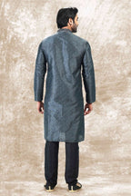 Raivat Ethnic Jacquard Silk Brocade Thread Work Kurta Pajama In Grey Colour | Grocsy