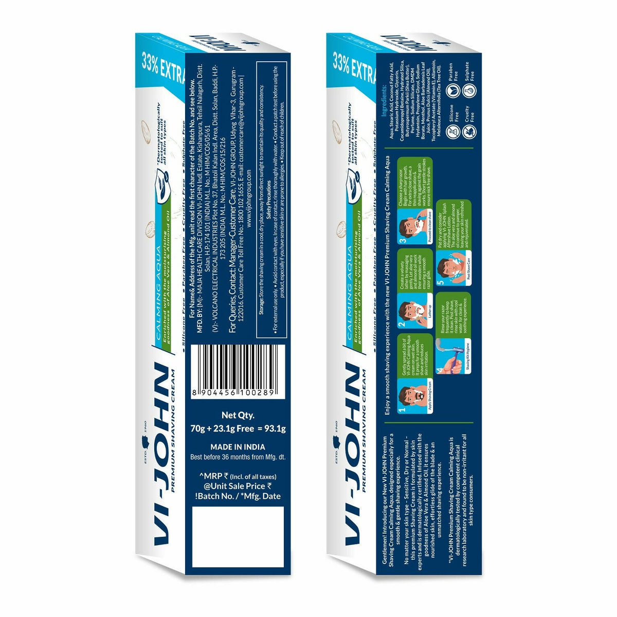 VI-JOHN Dermatologically Tested Premium Claming Aqua Shaving Cream Enriched with Aloevera & Almond Oil free From Silicone,Paraben & Mineral Oil | Grocsy