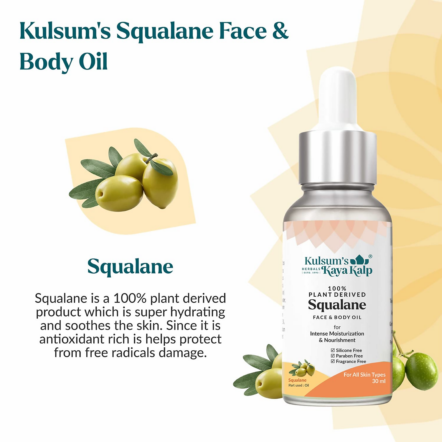 Kulsum's Kaya Kalp Squalane Face & Body Oil For Intense Moisturization & Nourishment | Grocsy