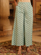 Juniper Women's Seagreen Cambric Floral Printed Kurta Palazzo Set | Grocsy