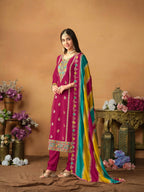 Anaita Wine Embroidered Soft Organza Salwar Suit | Grocsy