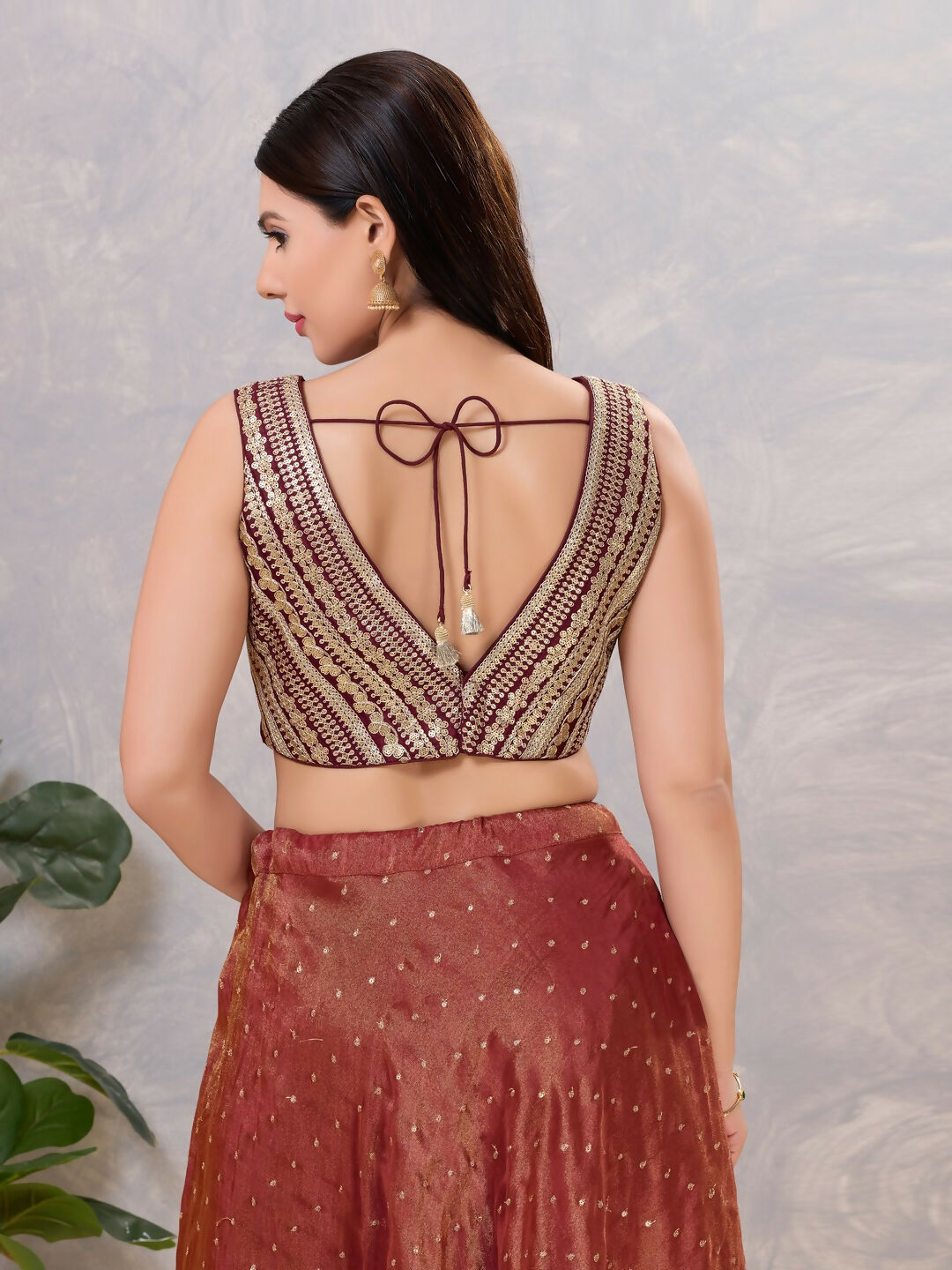 Joban Fashion Women Sequin Wine Stitched Blouse | Grocsy