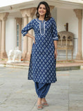 Aramya Straight Soft Cotton Floral Print Women's Kurta - Blue | Grocsy