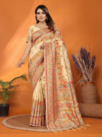 Joban Fashion Beige Meena Weaves Pashmina Sarees | Grocsy