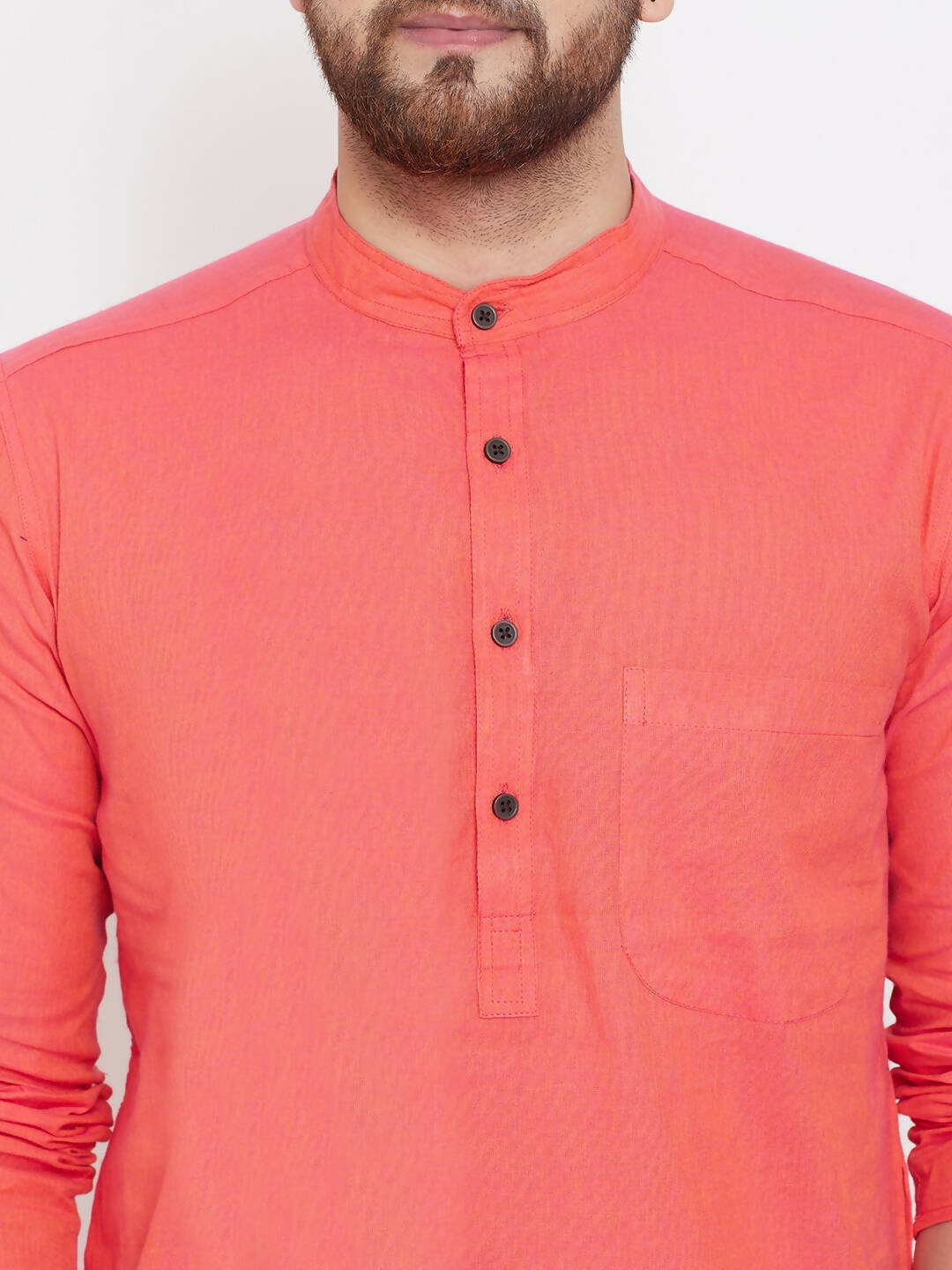Even Apparels Red Pure Cotton Men's Kurta With Band Collar | Grocsy