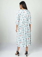 Manet Three Fourth Maternity Dress Floral Print With Concealed Zipper Nursing Access - Pista Green | Grocsy