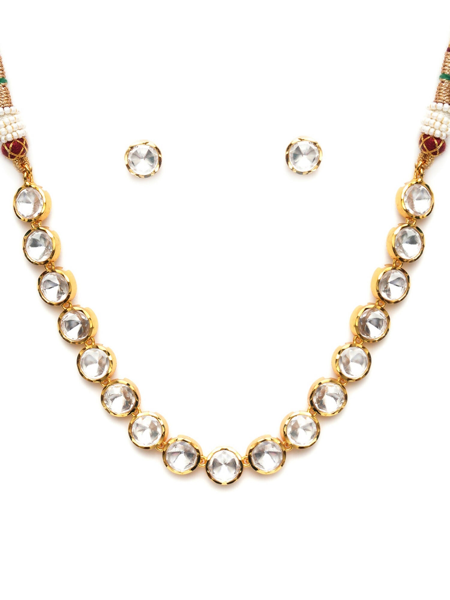 Kundan Choker with Studs Jewellery Set (Gold) - Ruby Raang | Grocsy