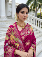 Aastha Fashion Rani Pink Premium Russian Silk Designer Floral Position Print Saree | Grocsy