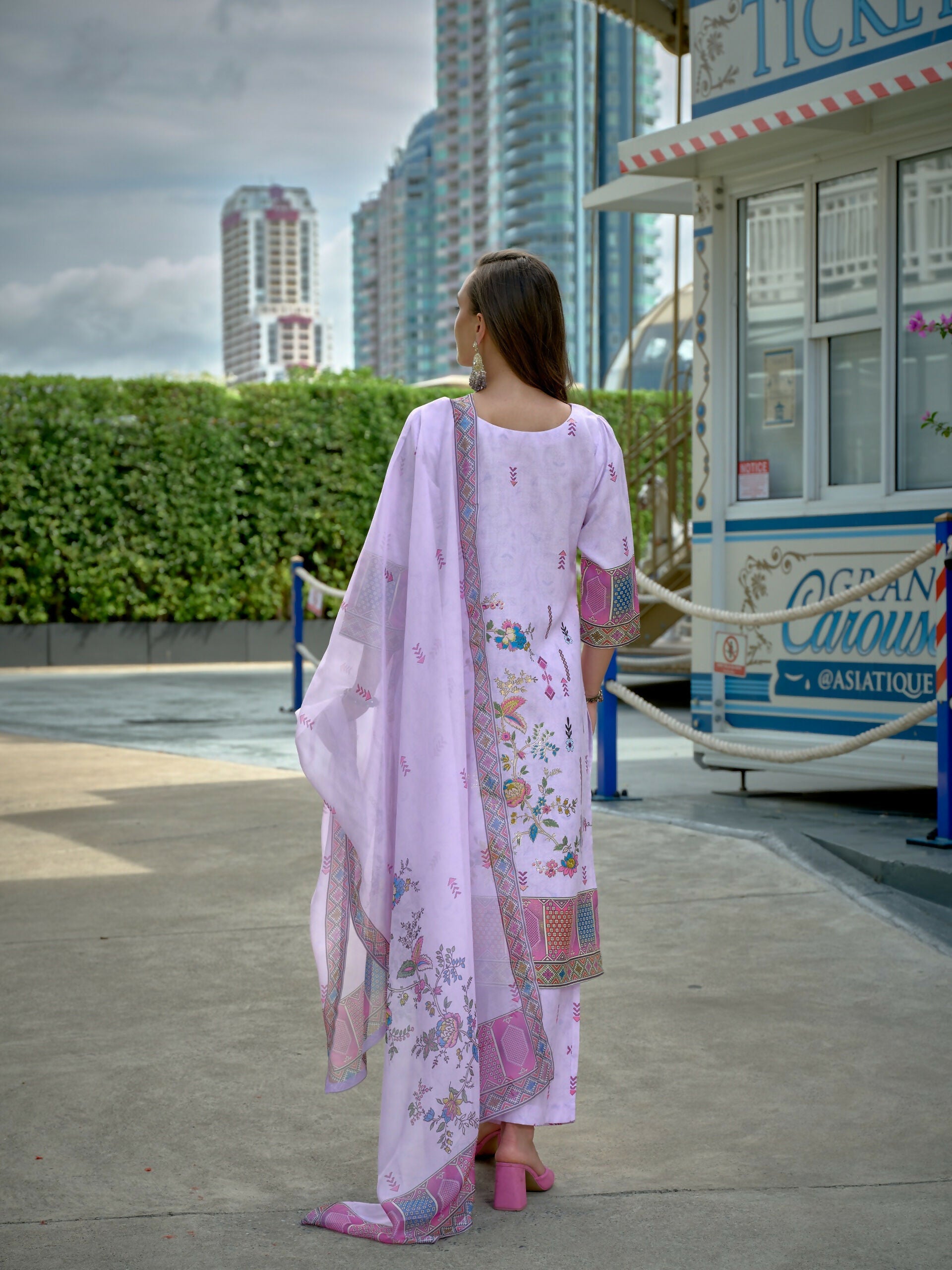 Joban Fashion Purple Position Digital Print With Position Foil Kurta Set | Grocsy