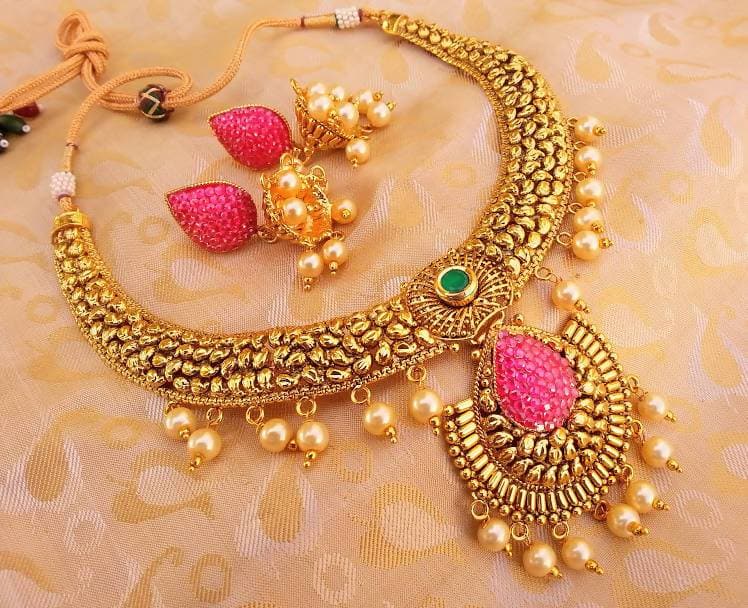 Amazing Antique Necklace Set with Pearl Drops | Grocsy