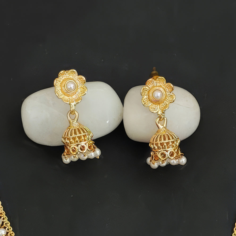 JS Fashion Antique Jewellery Designer High Gold Polish Fancy Style Short Necklace Set | Grocsy