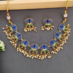 JS Fashion Traditional High Gold Necklace Set with Pink Lotus Motif and Ethnic Celebrations | Grocsy