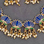 JS Fashion Traditional High Gold Necklace Set with Pink Lotus Motif and Ethnic Celebrations | Grocsy