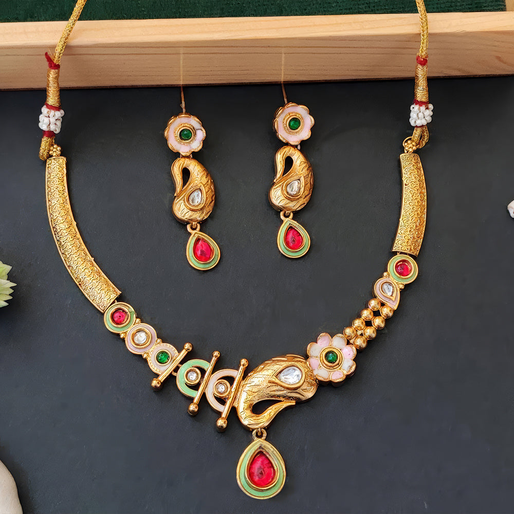 JS Fashion Beautiful High Gold Polish Designer Party Wear Short Necklace Set | Grocsy