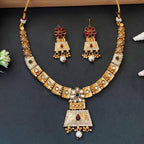 JS Fashion Traditional Antique Necklace Set with Pearl Drops | Grocsy