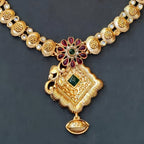 JS Fashion Antique High Gold with Green Accent Party Wear Necklace Set | Grocsy