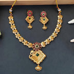 JS Fashion Antique High Gold with Green Accent Party Wear Necklace Set | Grocsy