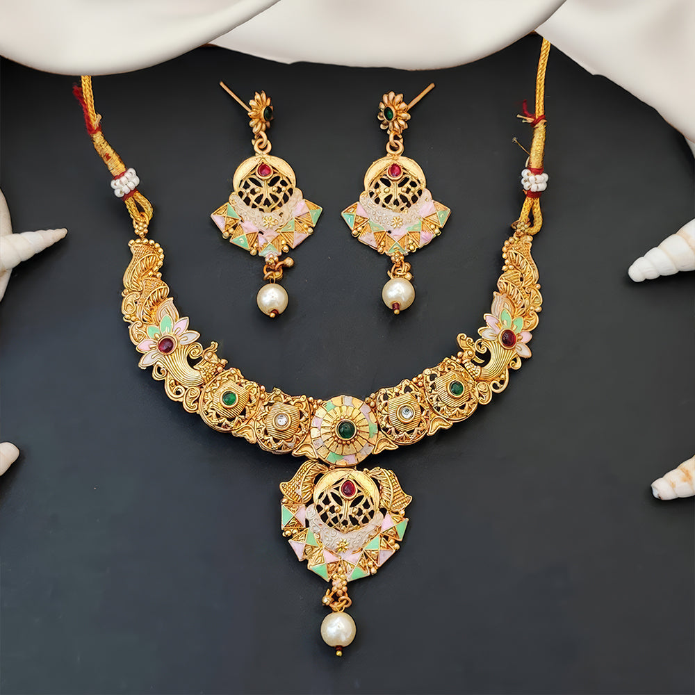 JS Fashion Antique Jewellery Designer Rajwadi Polish Necklace Set | Grocsy