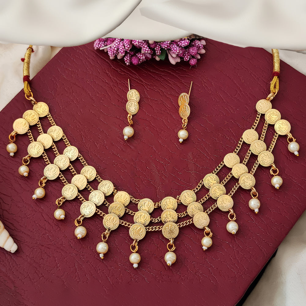 JS Fashion Temple High Gold Polish Fancy 3 Layer Necklace Set | Grocsy