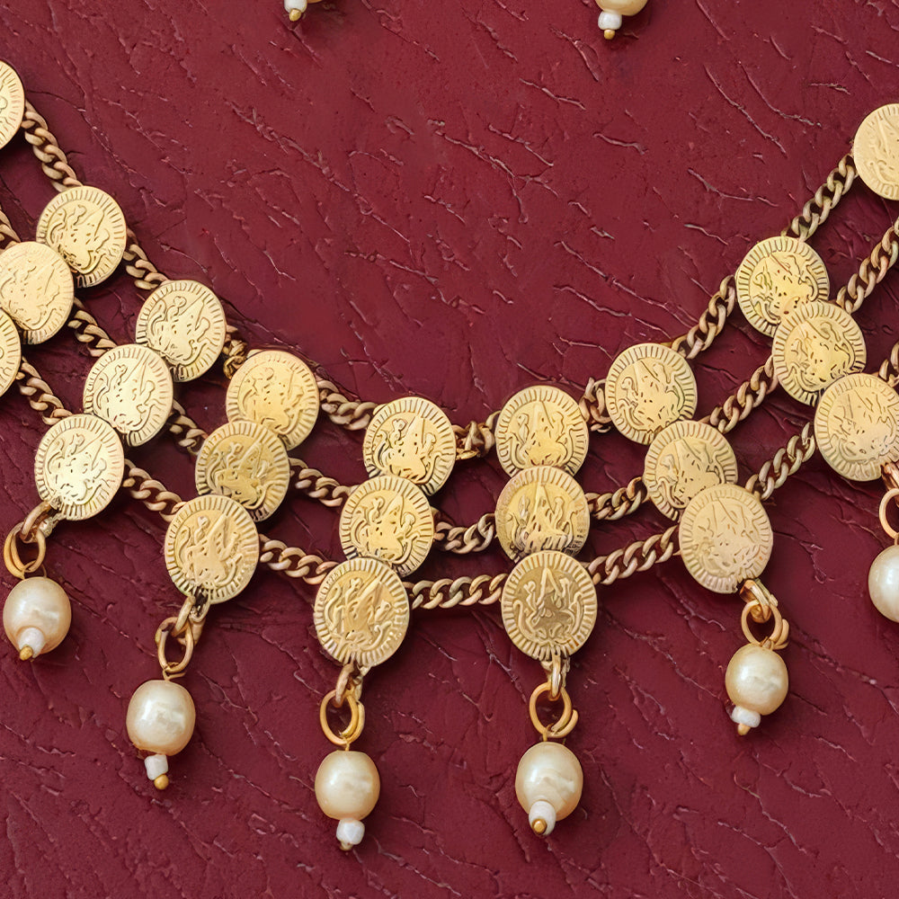JS Fashion Temple High Gold Polish Fancy 3 Layer Necklace Set | Grocsy
