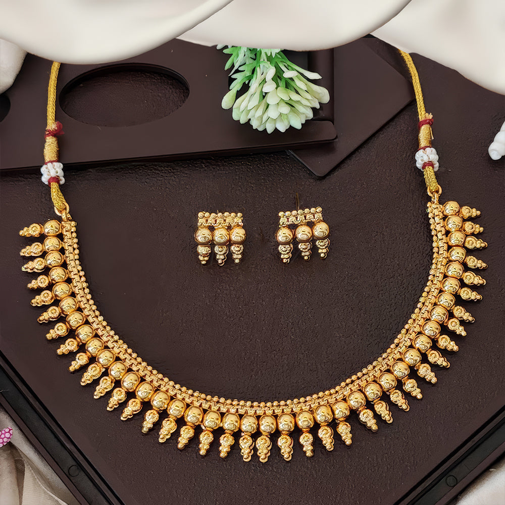 JS Fashion Antique Design High Gold Polish Short Necklace Set | Grocsy