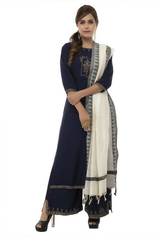 Mominos Fashion Moeza Cotton Black Temple Border Off White Dupatta | Grocsy