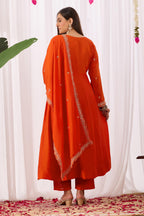 Dwija Fashion Anarkali Kurta Vichitra Silk Embroidered Orange Color Kurti With Pant And Dupatta | Grocsy