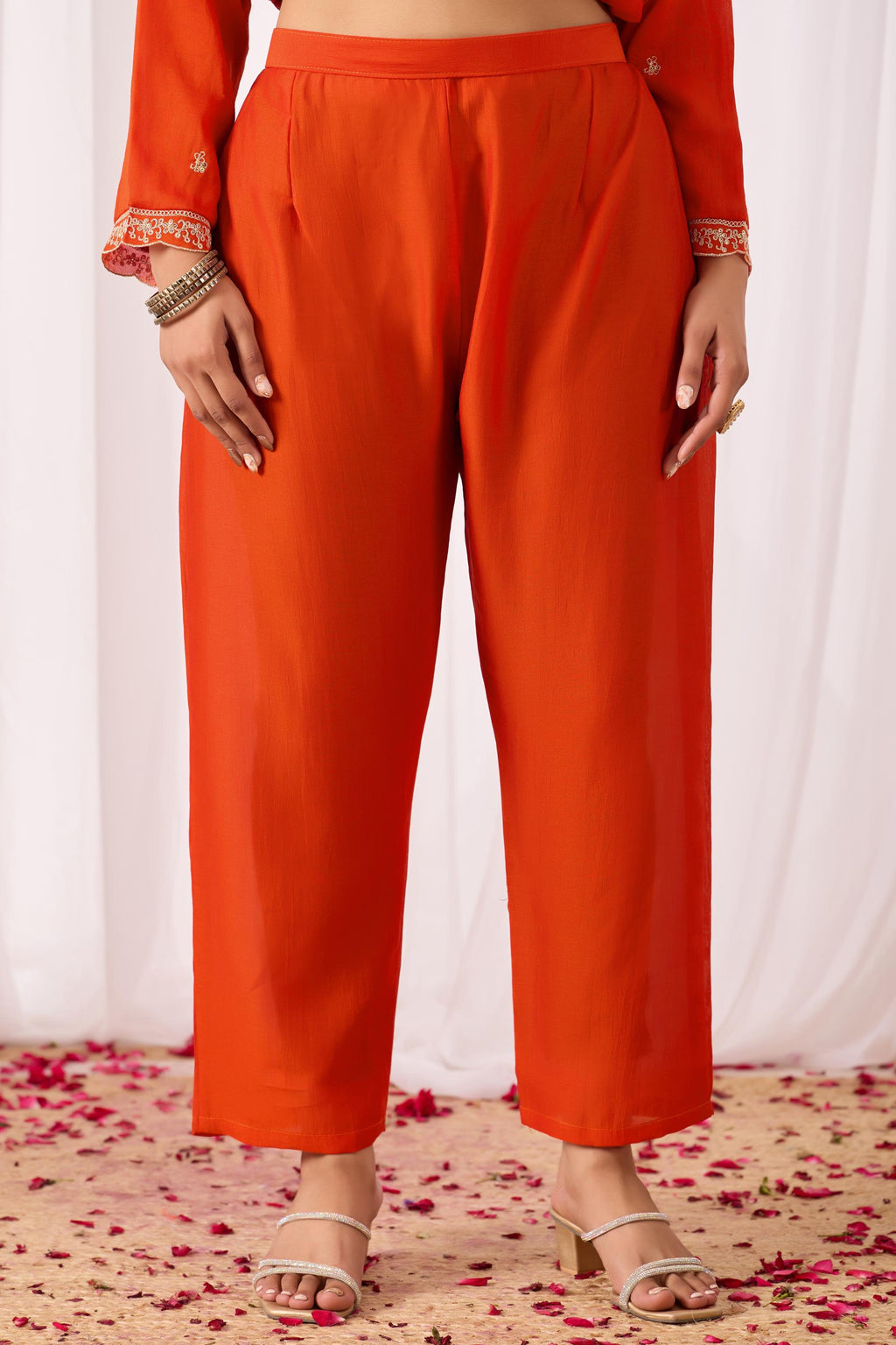 Dwija Fashion Anarkali Kurta Vichitra Silk Embroidered Orange Color Kurti With Pant And Dupatta | Grocsy
