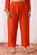Dwija Fashion Anarkali Kurta Vichitra Silk Embroidered Orange Color Kurti With Pant And Dupatta | Grocsy