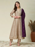 Dwija Fashion Anarkali Kurti Vichitra Silk Embroidered Beige Color Kurti With Pant And Dupatta | Grocsy