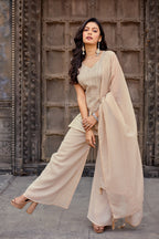 Dwija Fashion A-Line Kurti Crunchy Silk Embroidered Beige Color Kurti With Palazzo And Dupatta | Grocsy