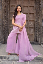 Dwija Fashion A-Line Kurti Crunchy Silk Embroidered Beige Color Kurti With Palazzo And Dupatta | Grocsy