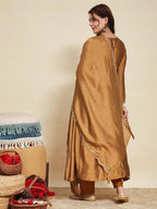 Dwija Fashion Anarkali Kurti Vichitra Silk Embroidered Rust Orange Color Kurti With Pant And Dupatta | Grocsy