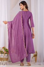 Dwija Fashion Anarkali Kurti Vichitra Silk Embroidered Purple Color Kurti With Pant And Dupatta | Grocsy
