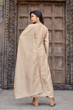 Dwija Fashion Anarkali Kurti Vichitra Silk Embroidered Beige Color Kurti With Pant And Dupatta | Grocsy
