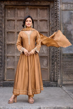 Dwija Fashion Anarkali Kurti Vichitra Silk Embroidered Maroon Color Kurti With Pant And Dupatta | Grocsy