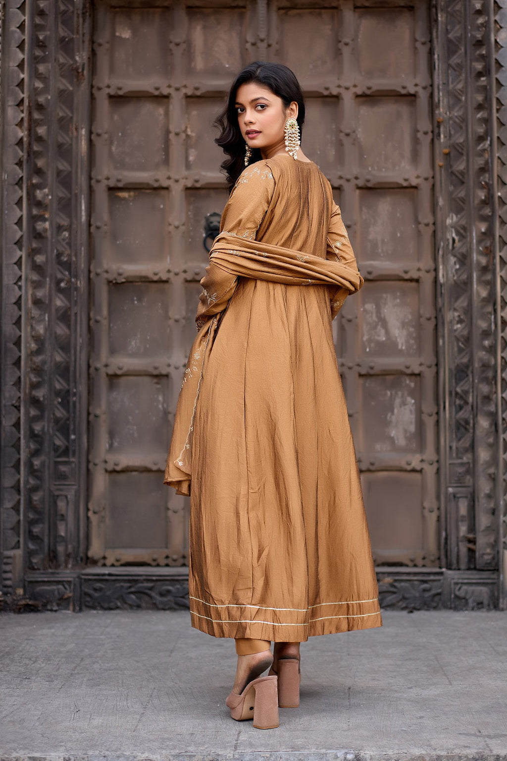 Dwija Fashion Anarkali Kurti Vichitra Silk Embroidered Maroon Color Kurti With Pant And Dupatta | Grocsy