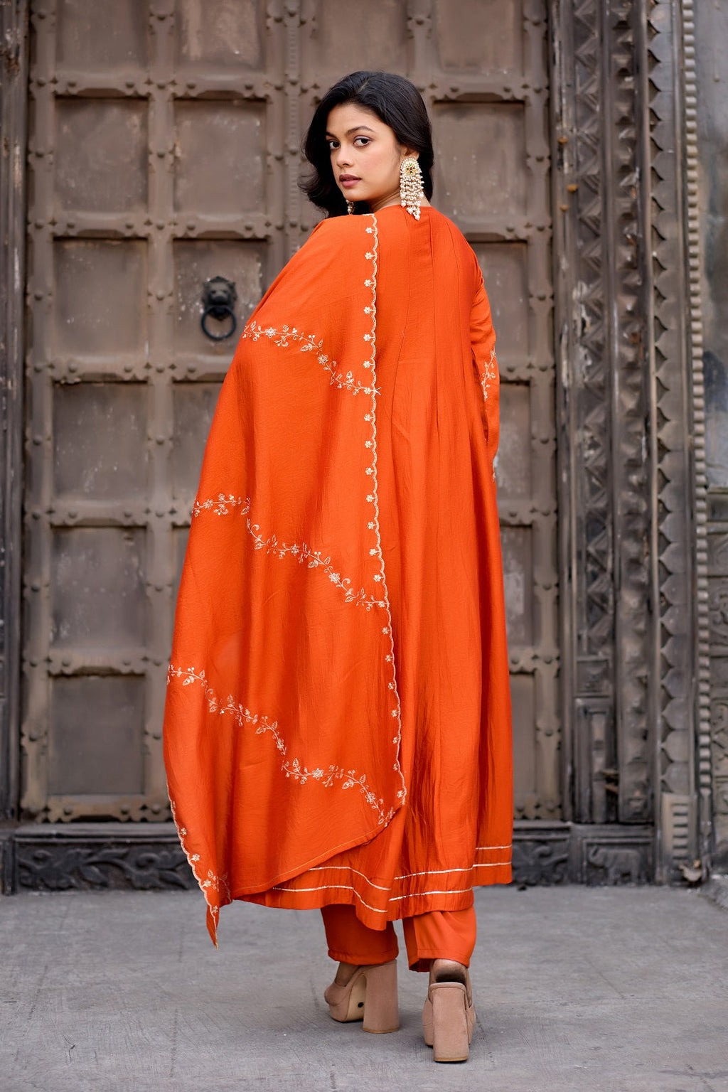 Dwija Fashion Anarkali Kurti Vichitra Silk Embroidered Maroon Color Kurti With Pant And Dupatta | Grocsy